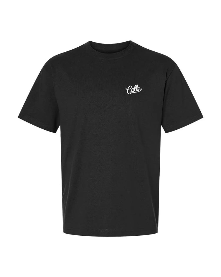 Black oversized heavyweight embroidered tee – Calle Signature Collection